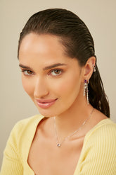 Tiny Silver Hoop, White Rhodium, Natural White Topaz + Give Joy Gift